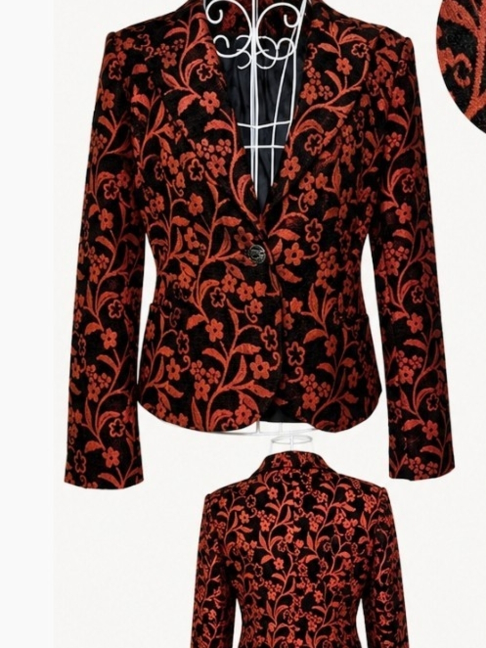 August Silk Black and Rust Floral Velvet Blazer